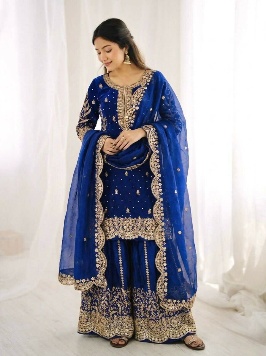 Teeya Creation Womens New Trendy Embroidery Coding And Sequence Work Kurta Set - Dista