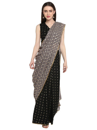 Ahalyaa Women's Black Georgette Foil Print Ready to Wear Saree