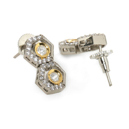 Duet Silver and Gold Earrings (Silver) - Ruby Raang - Distacart