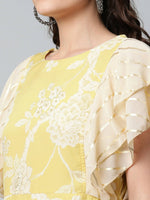 Thumbnail for Ahalyaa Womens Lemon Yellow Crepe Floral Dress - Distacart