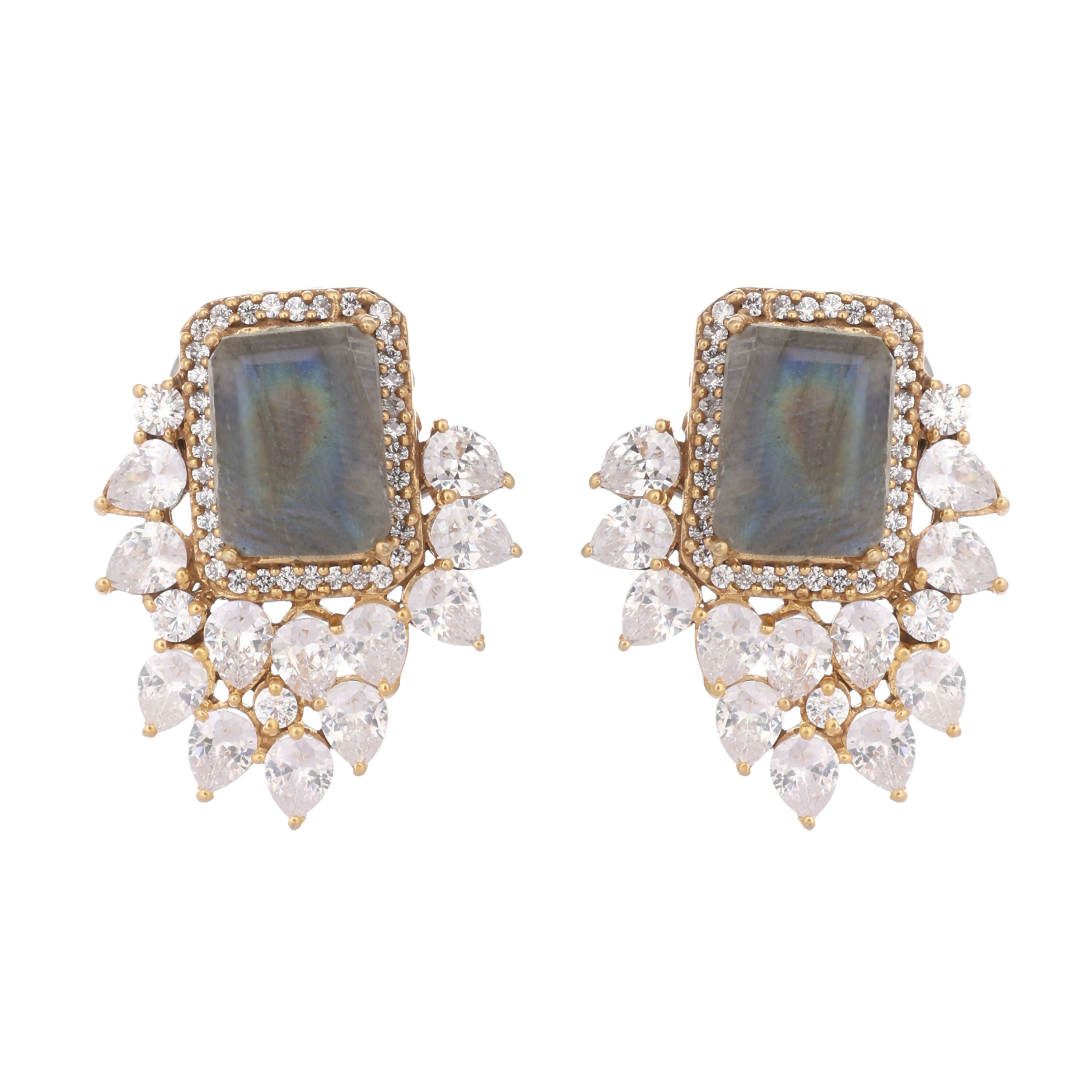 Nuyug 22K Gold Plated Labradorite Stone Contemporary Stud Earrings