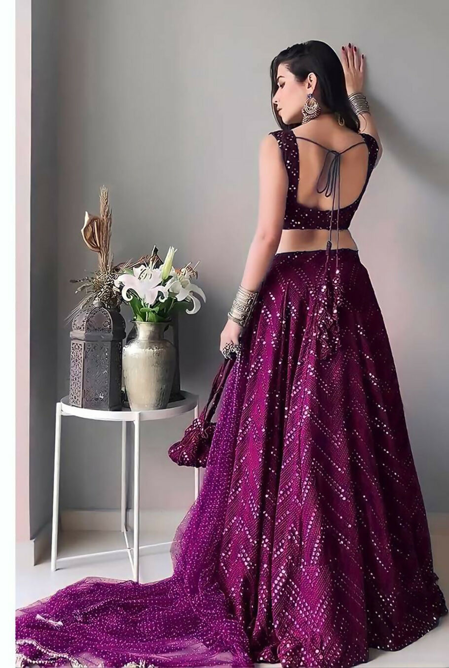 Jyoti Fashion Wine Thread Embroidery Faux Georgette Designer Lehenga Choli with Dupatta - Distacart