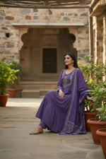 Thumbnail for The52 Women's Beautiful Cotton Fabric Embroidery Work Flared Anarkali Pant and Dupatta Set - Distacart