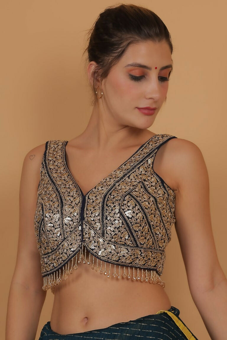 Joban Fashion Silk Zari And Sequence Work Padded Blouse - Blue