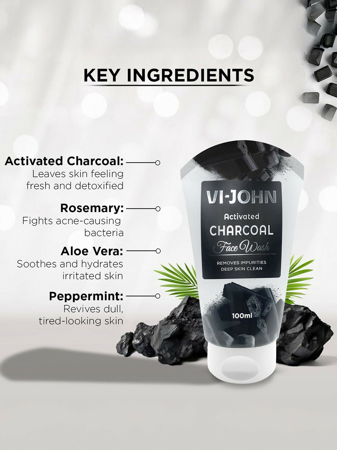 VI-JOHN Activated Charcoal Face Wash for Removing Impurities & Deep Skin Clean