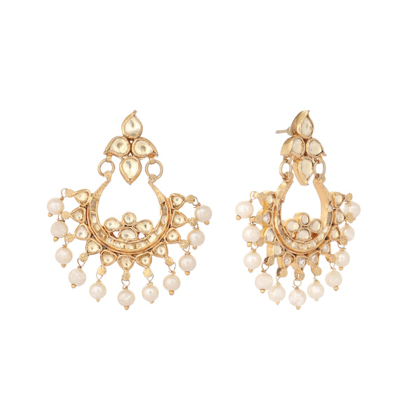 Nuyug 22K Gold Plated Kundan Chandbali Pearl Elegance Earrings