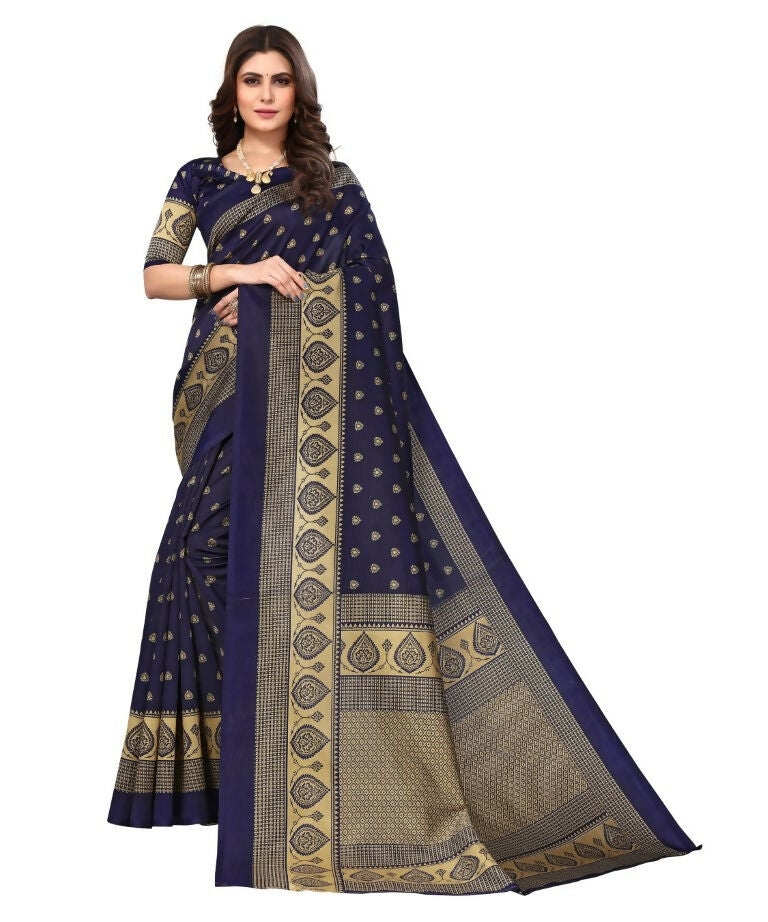 Vamika Navy Blue Printed Art Silk Saree - Distacart