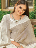 Thumbnail for Astita Light Brown Linen Saree