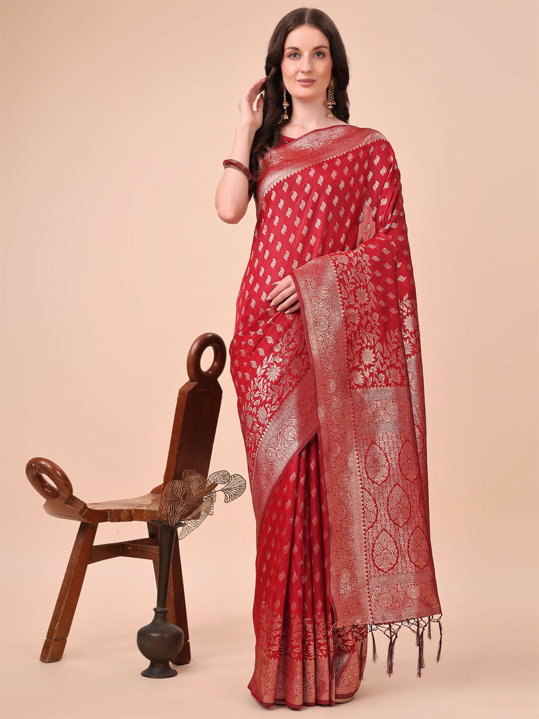 Astita Lichi Silk Red Saree