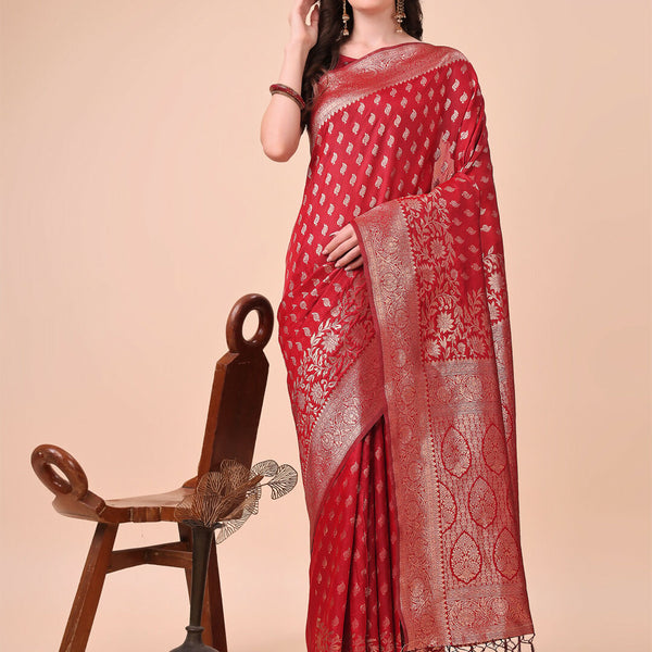 Astita Lichi Silk Red Saree