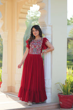 Thumbnail for Joban Fashion Maroon Georgette Sequence Embroidery Work Gown