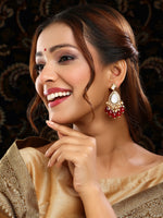 Thumbnail for Ruby Raang Gold Polished Kundan Earrings With Maroon Stones