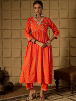 Thumbnail for Indo Era Bandhani Embroidered Empire Sequined A-Line Pure Cotton Kurta With Trousers