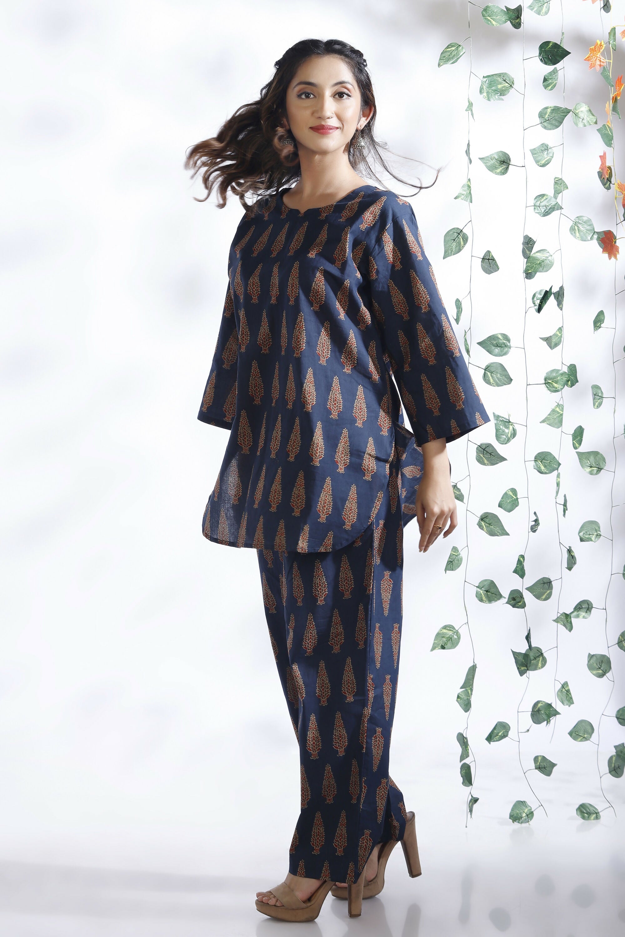 Breathables Blue Butta Cotton Kurta & Pant Co-Ord Set - Dista