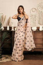 Thumbnail for Vastranavya Cream Digital Printed Linen Ready To Wear Designer Saree with Unstitched Blouse - Distacart