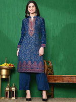 Thumbnail for Sangria Self Design Winter Pashmina Straight Kurta With Trouser
