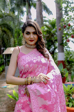 Thumbnail for Partywear Designer Pink Jamdani contton Fancy Saree - Starwalk - Distacart