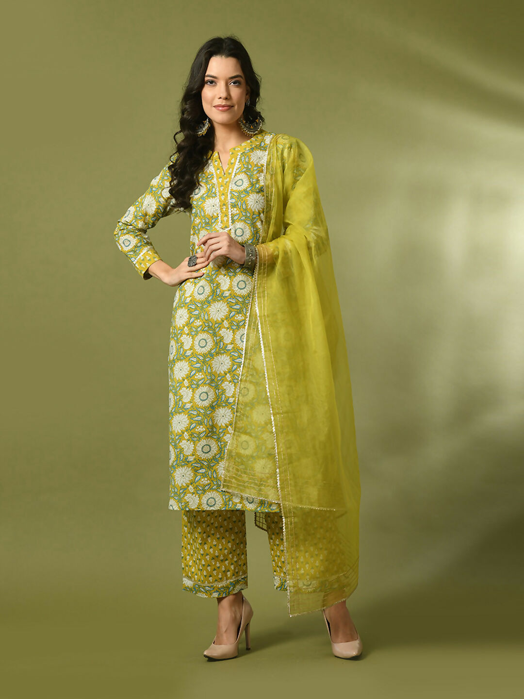 Myshka Women's Multi Printed Cotton Straight Party Kurta Set With Dupatta - Distacart