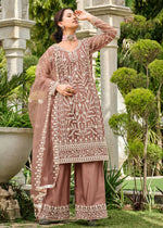 Thumbnail for Copper Brown Stone & Cording Work Festive Palazzo Suit - Emponline - Distacart