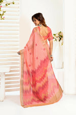 Thumbnail for Joban Fashion Peach Ikkat Linen Ready To Wear Saree With Unstitched Blouse - Distacart