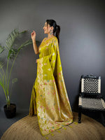 Thumbnail for Joban Fashion Meenakari Lime Green Woven Soft Silk Saree