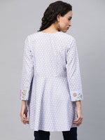 Thumbnail for Ahalyaa Women Blue Crepe Pink & Gold Ethnic Print Angrakha Tunic