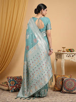 Thumbnail for Shree Shyam Fashion Sea Green Linen Cotton Saree - Distacart