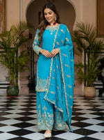 Thumbnail for Joban Fashion Sky Silk Embroidered Sharara Set - Distacart