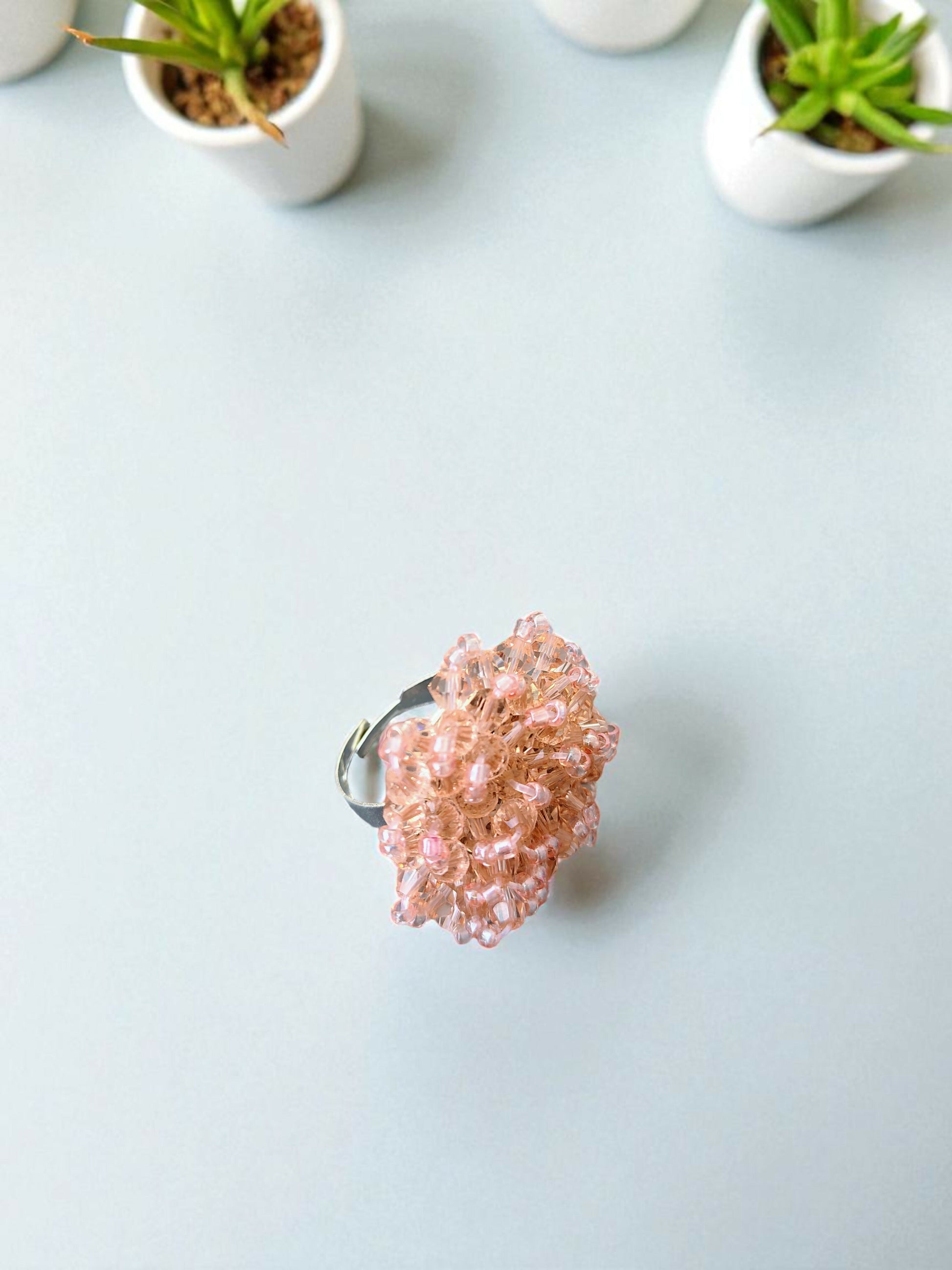 Inhanns Rang-E-Roshan Adjustable Ring – Handmade Crystal Statement Ring - Peach 2 - Distacart