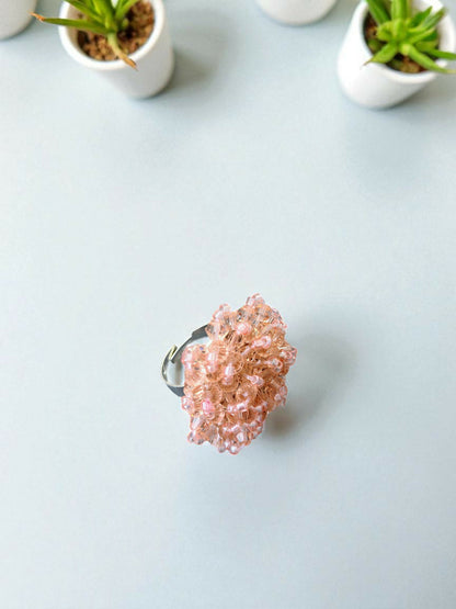 Inhanns Rang-E-Roshan Adjustable Ring – Handmade Crystal Statement Ring - Peach 2 - Distacart