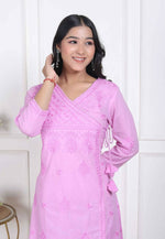 Thumbnail for Miravan Womens Pink Lucknowi Angrakha Style Kurta With Palazzo - Distacart
