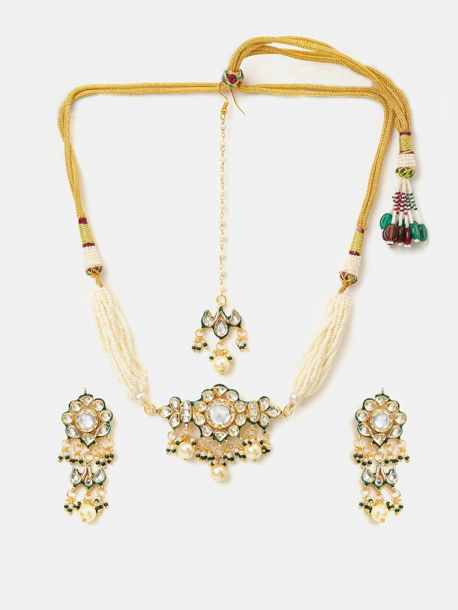 Ruby Raang Floral Kundan Studded Jewellery Set - Distacart