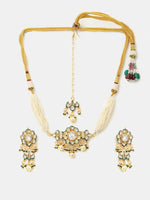 Thumbnail for Ruby Raang Floral Kundan Studded Jewellery Set - Distacart