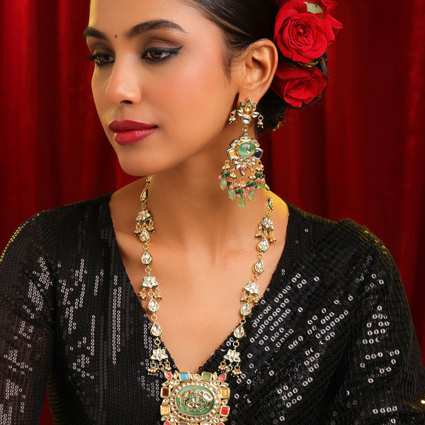 Ruby Raang Kundan Haar With Matching Earrings - Distacart