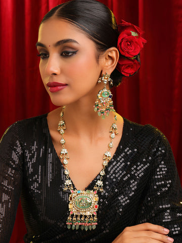Ruby Raang Kundan Haar With Matching Earrings - Distacart