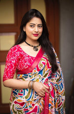 Thumbnail for Rani Cotton Crepe Batik Print Saree with Unstitched Blouse - Hiral Fashion - Distacart