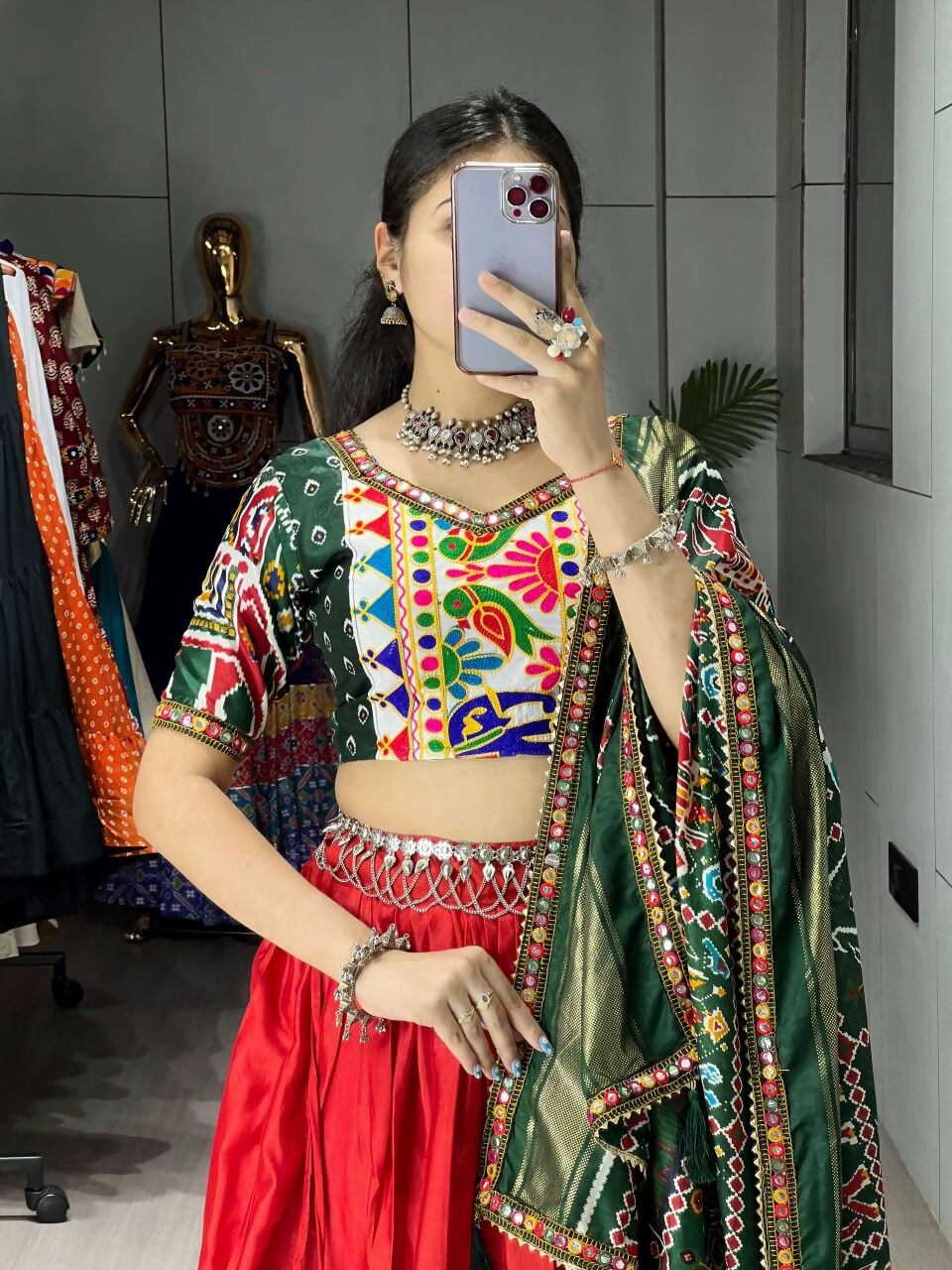 Yash Enterprise Multicolor Dhola Silk Embroidery Semi Stitched Navratri Chaniya Choli - Dista