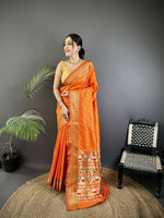 Thumbnail for Joban Fashion Orange Butti Woven Soft Lichi Silk Paithani Saree - Distacart