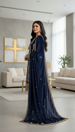 Thumbnail for Joban Fashion Blue Kurta Set Velvet Embroidery Sequence Work - Distacart
