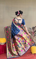 Thumbnail for Jyoti Fashion Women's Navy Blue Paithani Silk Zari Woven Saree with Blouse - Distacart