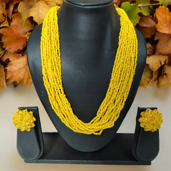Inhanns Vibrant Handmade 20 Layers Beaded Necklace With Matching Earrings - Yellow - Distacart