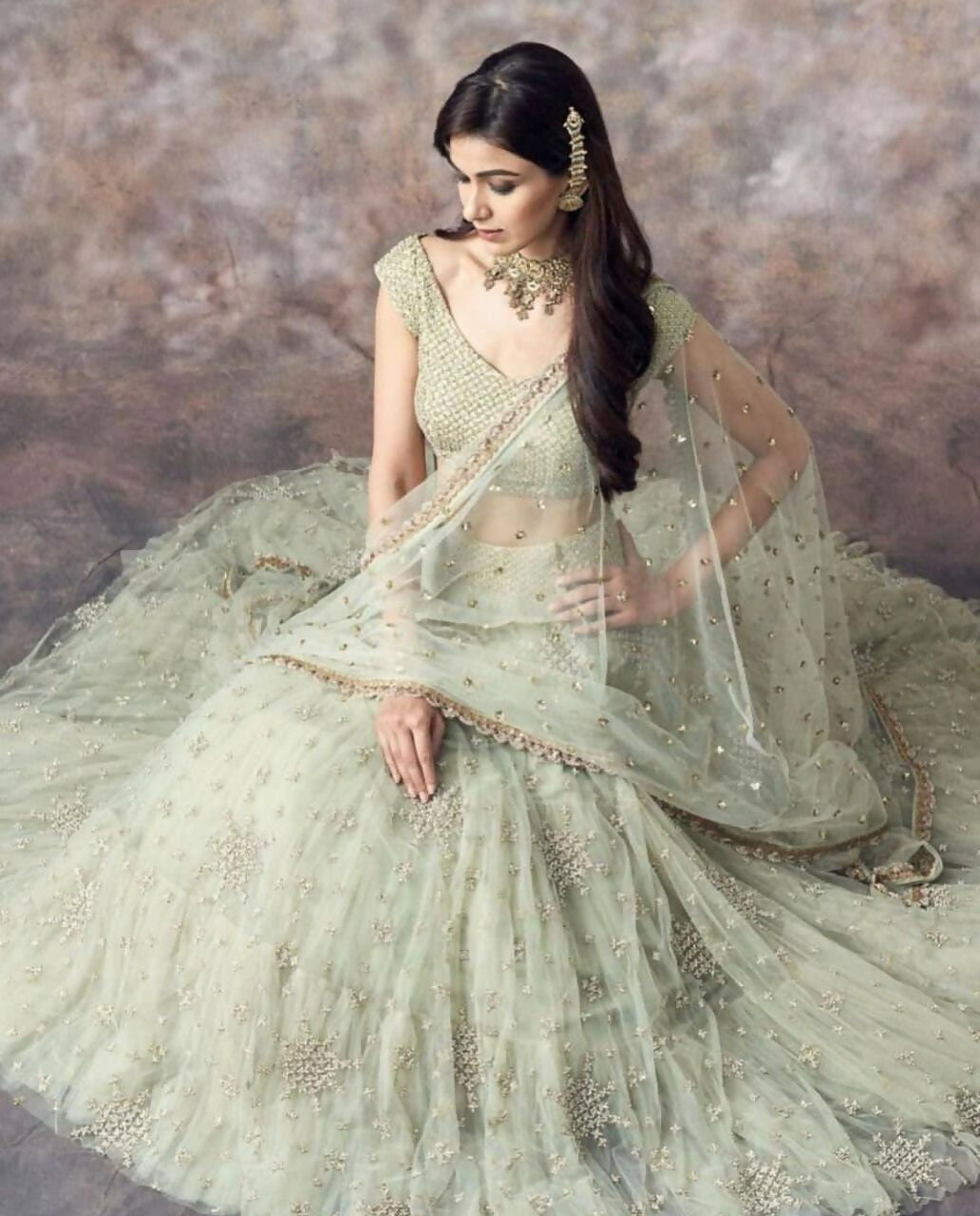 Jyoti Fashion Catching Aqua Green 3MM Sequin with Jari Embroidered Net Lehenga Choli with Dupatta - Distacart