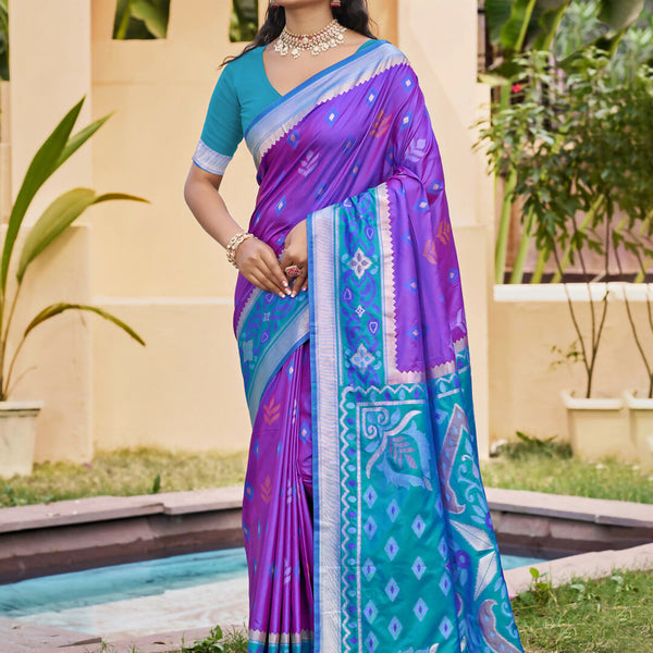 Shree Shyam Fashion Purple Pochampally Silk Saree - Distacart