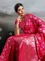 Thumbnail for Shree Shyam Fashion Rani Pink Silk Blend Saree - Distacart