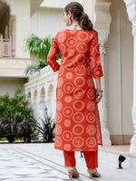 Thumbnail for The52 Orange Women's Gorgeous Rayon Embroidered Straight Kurta with Pant And Dupatta Set - Distacart