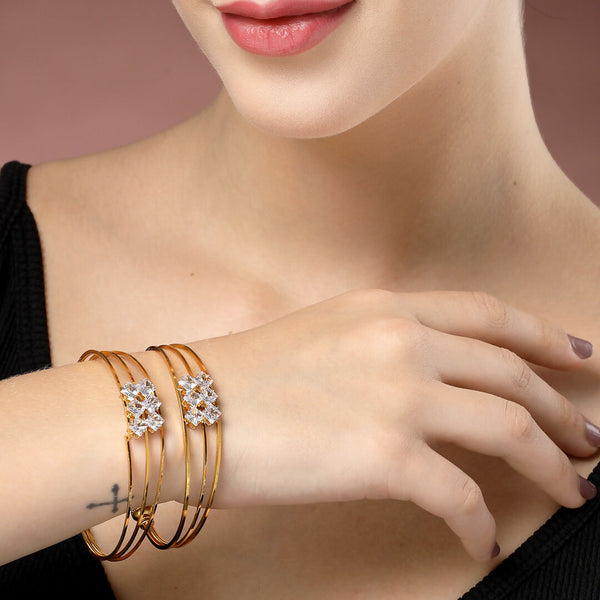 NVR Women's Set of 2 Gold-Polished CZ Stone-Studded Adjustable Bangles - Distacart
