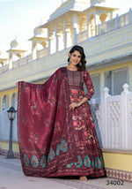Thumbnail for Partywear Designer Maroon Dola Silk Anarkali suit with Dupatta - Suzen - Distacart