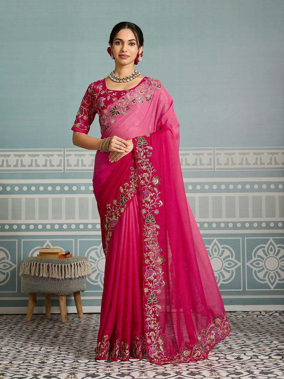 Teeya Creation New Exclusive Wedding Wear Georgette Saree-Pink - Dista
