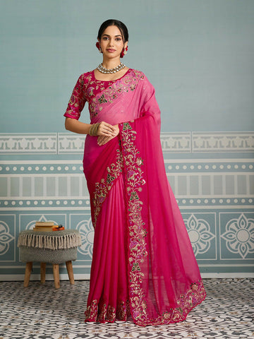 Teeya Creation New Exclusive Wedding Wear Georgette Saree-Pink - Dista