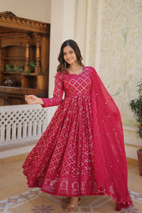 Thumbnail for Aastha Fashion Women's Rani Pink Faux Georgette Sequins Embroidered Anarkali Dress with Dupatta - Distacart